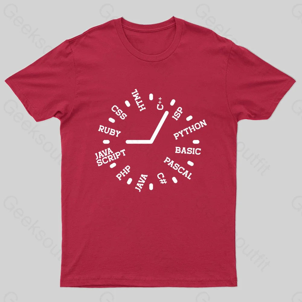 Programmer Clock Nerd T-Shirt Red / S