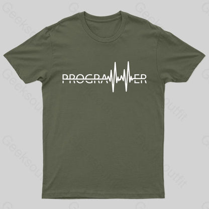 Programmer Heartbeat Geek T-Shirt Army Green / S