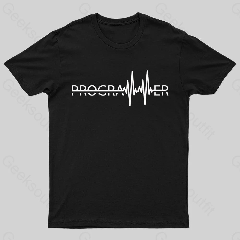 Programmer Heartbeat Geek T-Shirt Black / S