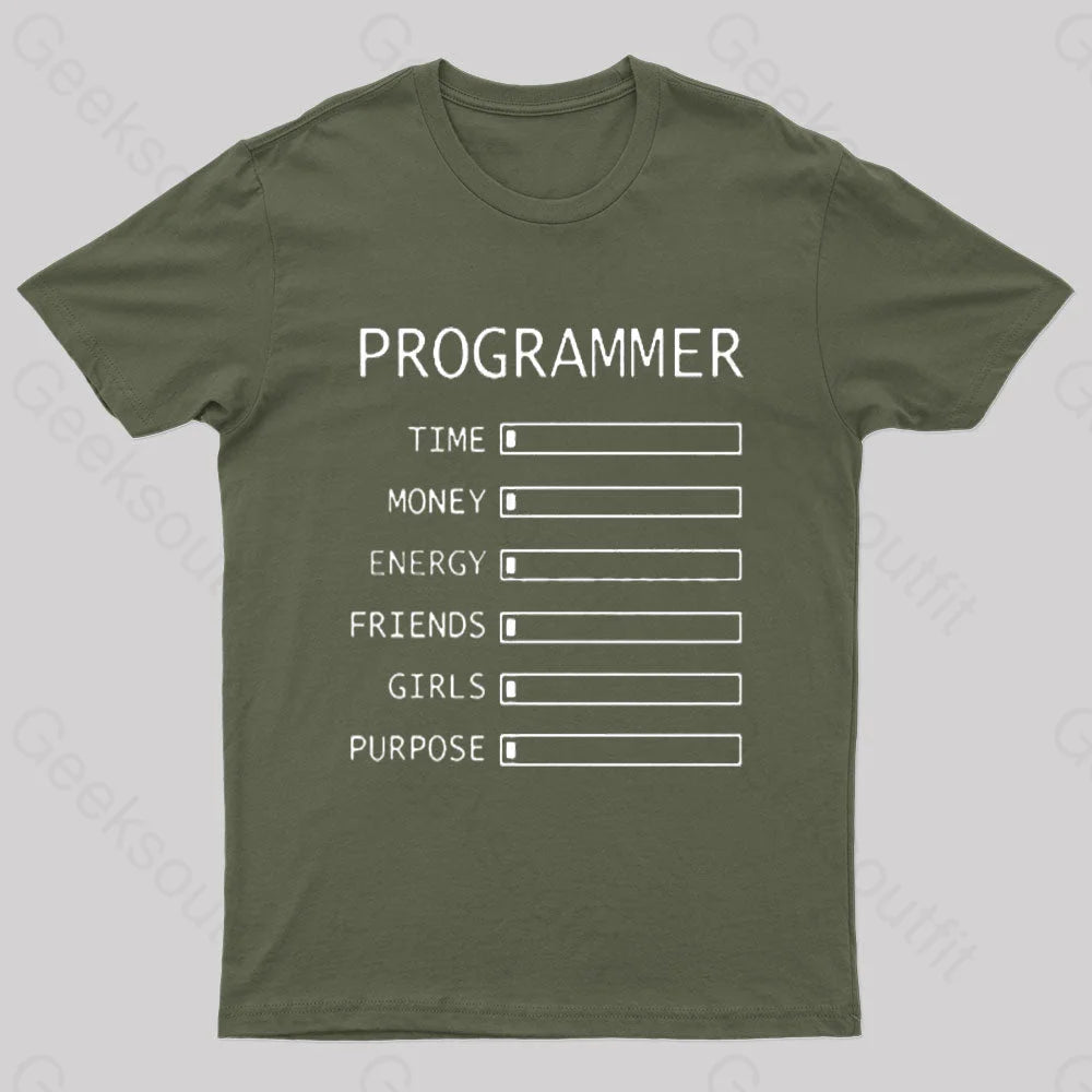 Programmer Time Nerd T-Shirt Army Green / S