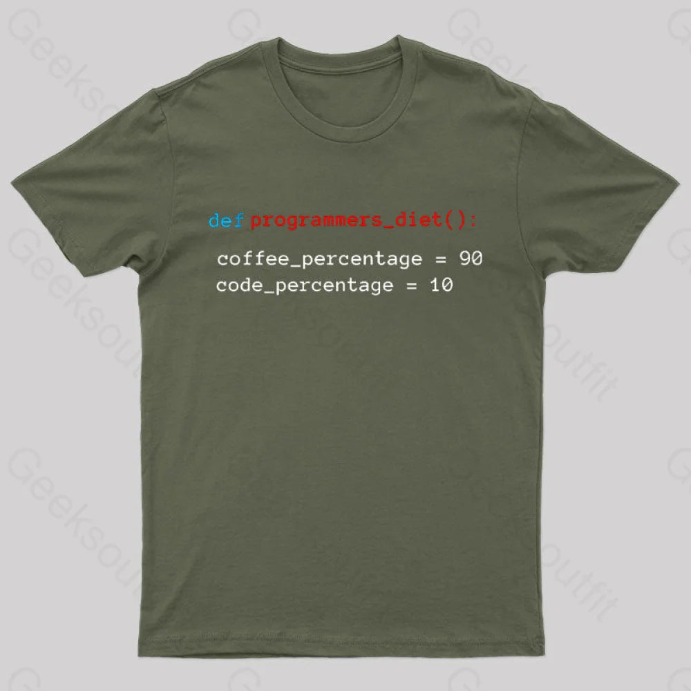 Programmers Diet Geek T-Shirt Army Green / S