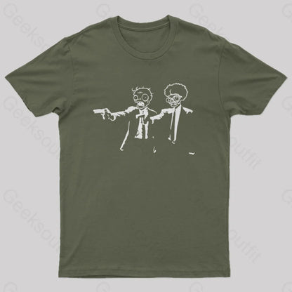 Pulp Fiction And Plants Vs. Zombies T-Shirt Army Green / S