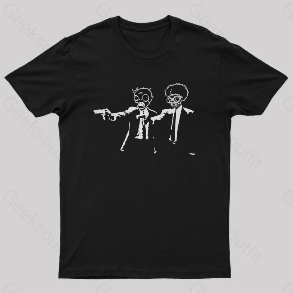 Pulp Fiction And Plants Vs. Zombies T-Shirt Black / S