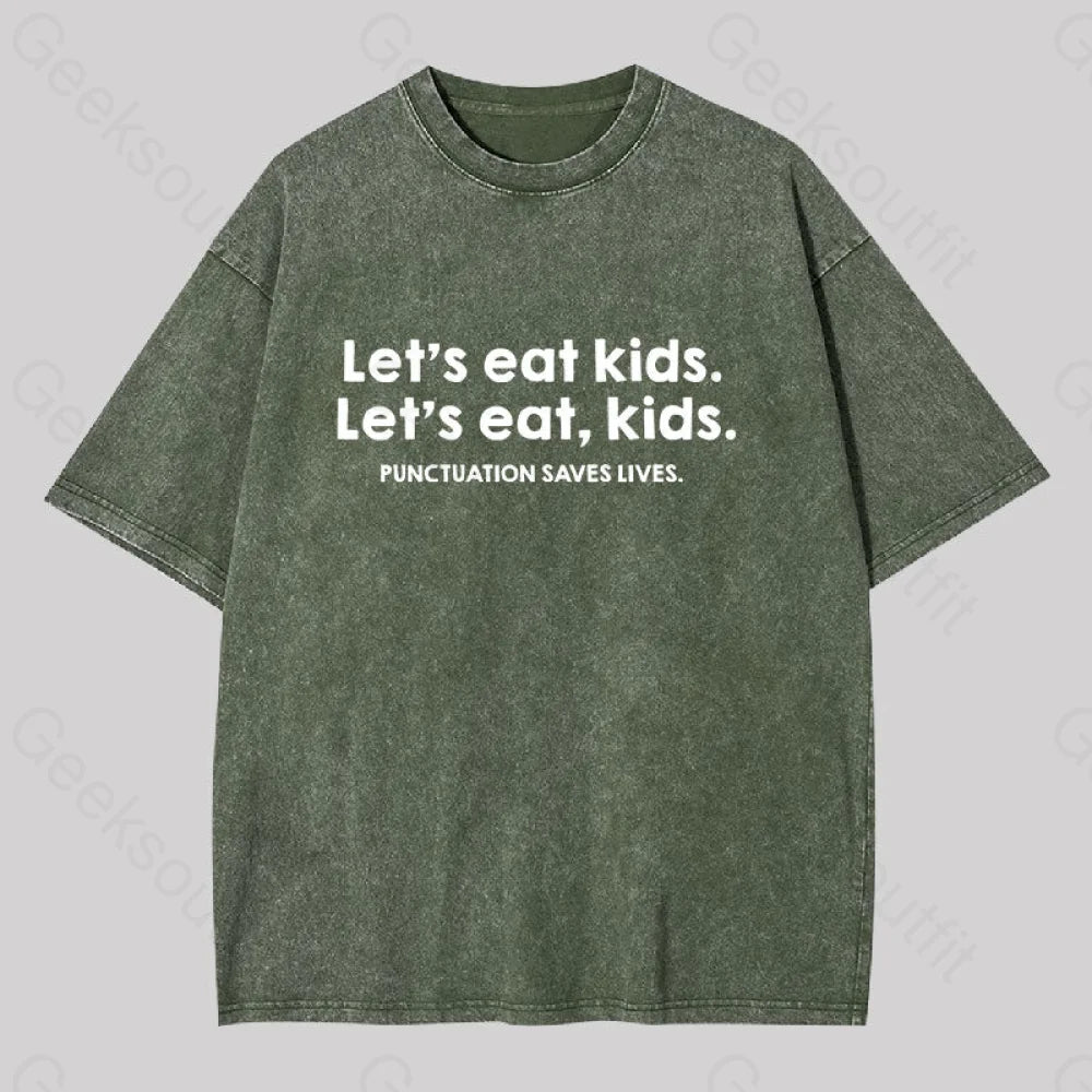 Punctuation Saves Lives Washed T-Shirt Army Green / S