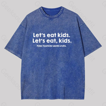 Punctuation Saves Lives Washed T-Shirt Blue / S