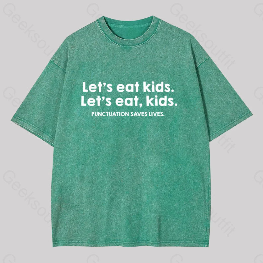 Punctuation Saves Lives Washed T-Shirt Grass Green / S