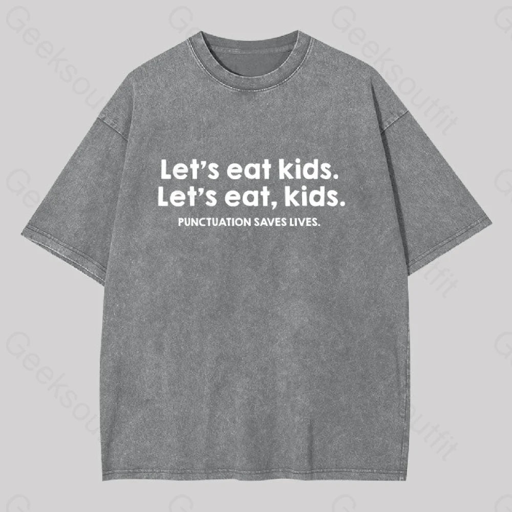 Punctuation Saves Lives Washed T-Shirt Grey / S