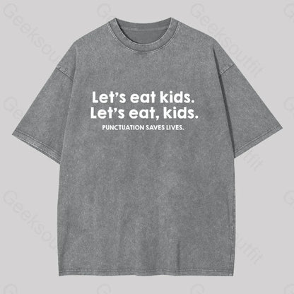 Punctuation Saves Lives Washed T-Shirt Grey / S