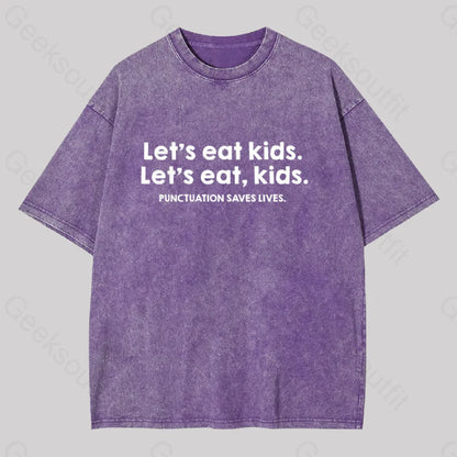 Punctuation Saves Lives Washed T-Shirt Purple / S