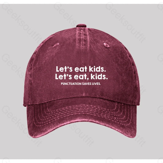 Punctuation Saves Lives Washed Vintage Baseball Cap Red