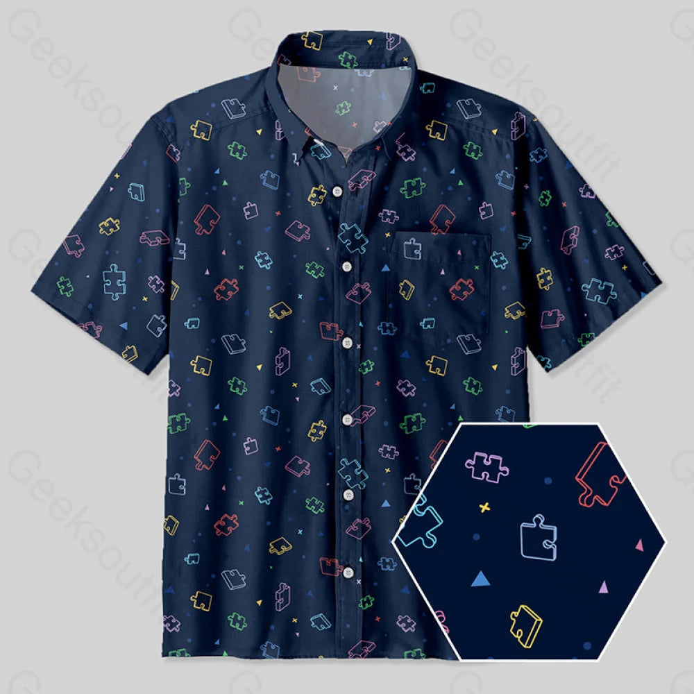 Puzzle Pieces Button Up Pocket Shirt Yc