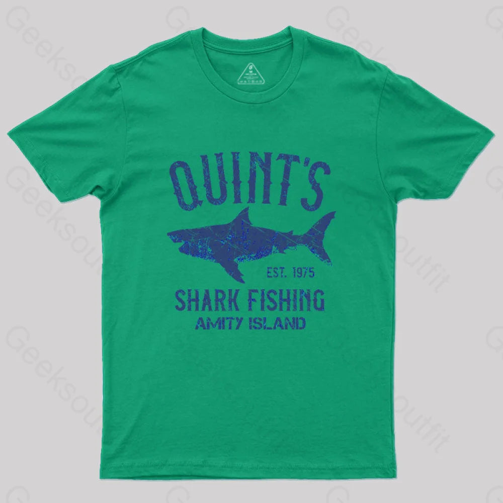 Quint’s Shark Fishing Amity Island Nerd T-Shirt Green / S