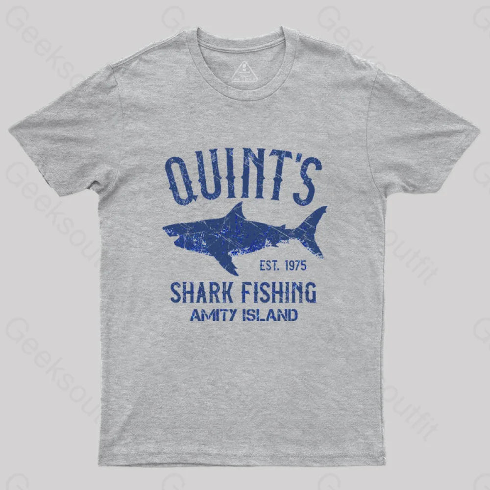 Quint’s Shark Fishing Amity Island Nerd T-Shirt Grey / S