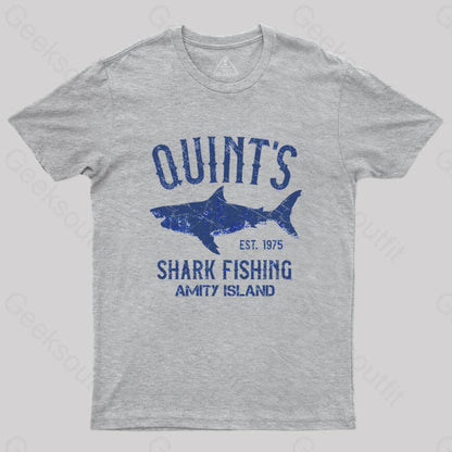 Quint’s Shark Fishing Amity Island Nerd T-Shirt Grey / S