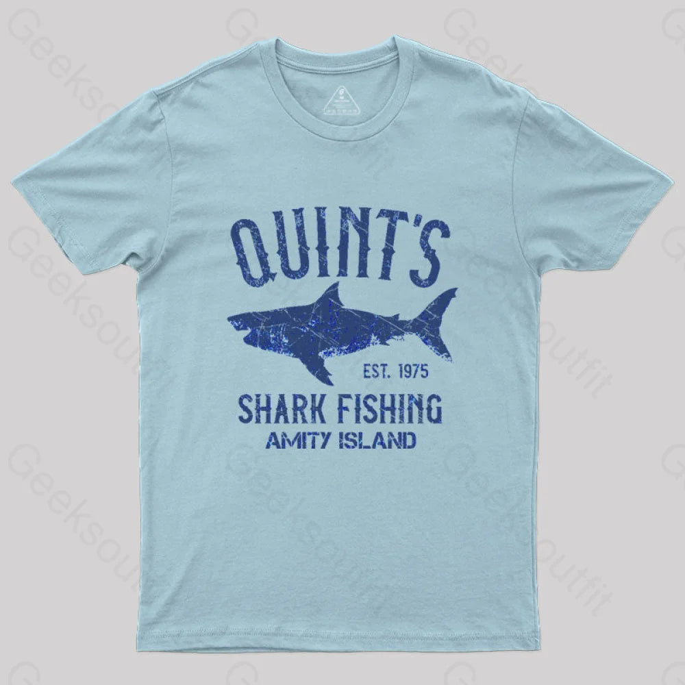 Quint’s Shark Fishing Amity Island Nerd T-Shirt Light Blue / S