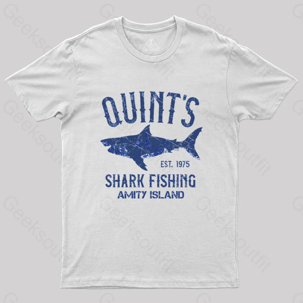 Quint’s Shark Fishing Amity Island Nerd T-Shirt White / S