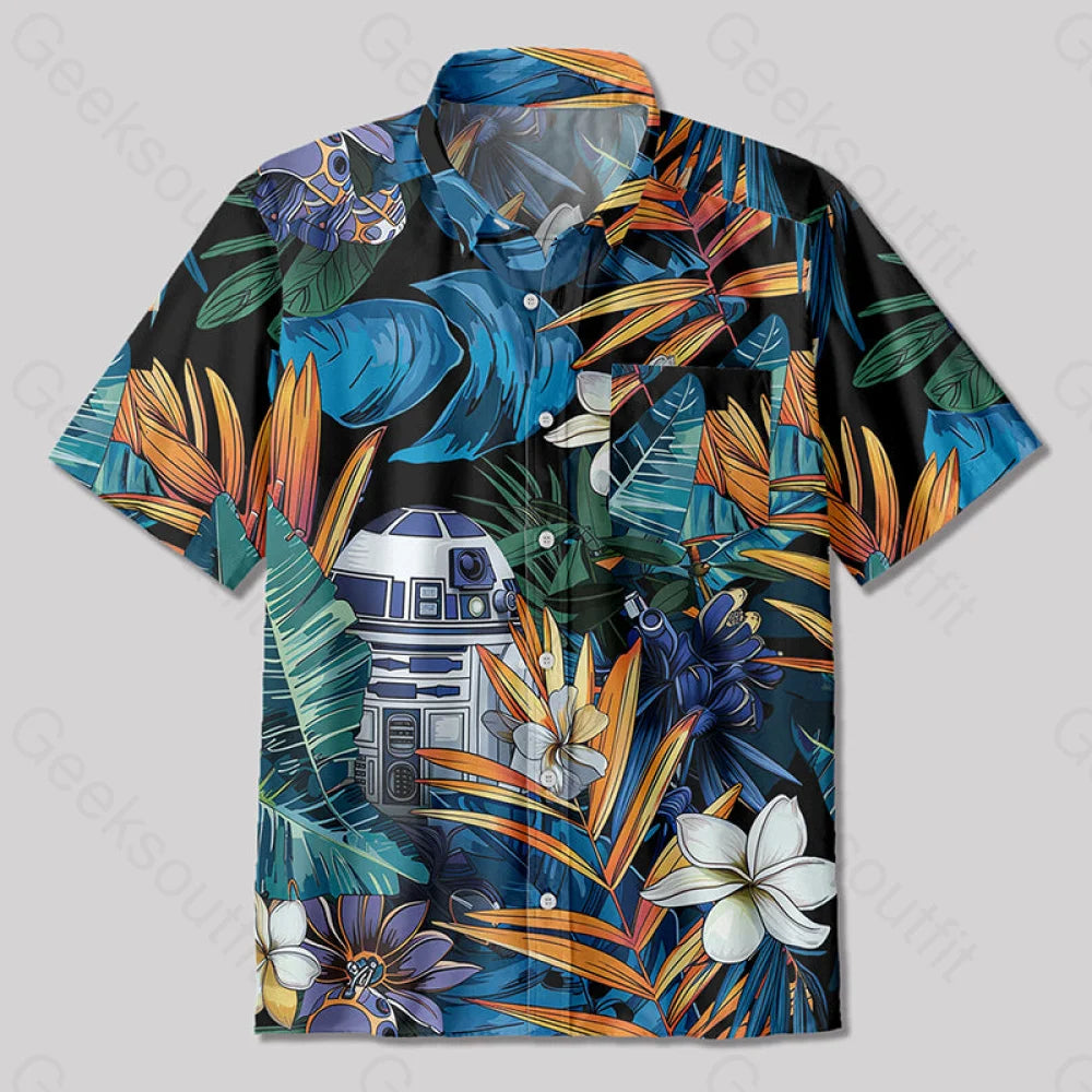 R2-D2 Hawaiian Leaves Button Up Pocket Shirt Up / S Bus494 Yc