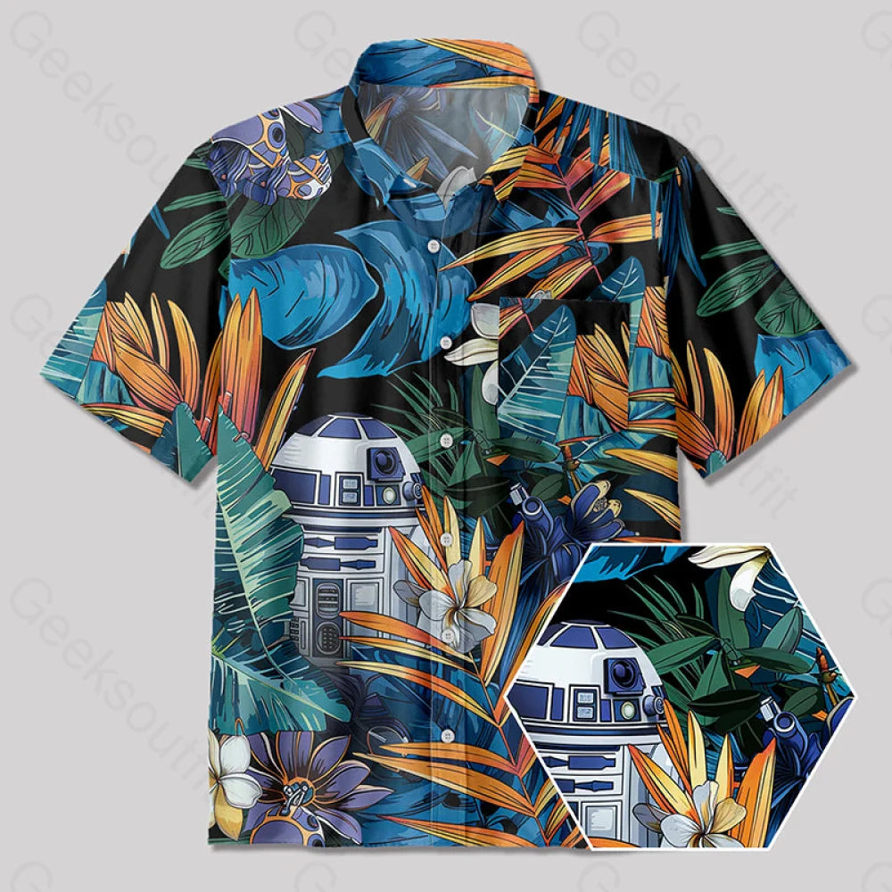 R2-D2 Hawaiian Leaves Button Up Pocket Shirt Yc