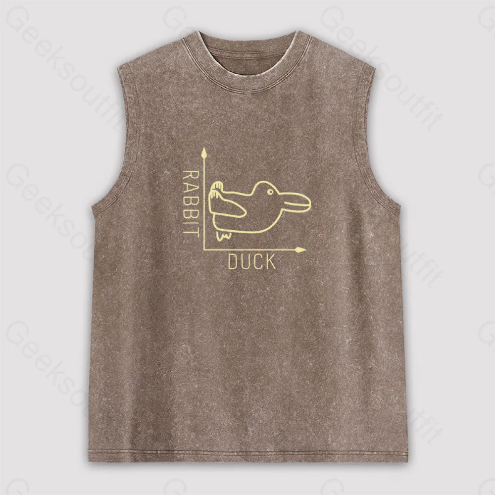 Rabbit Or Duck Unisex Washed Tank Brown / S