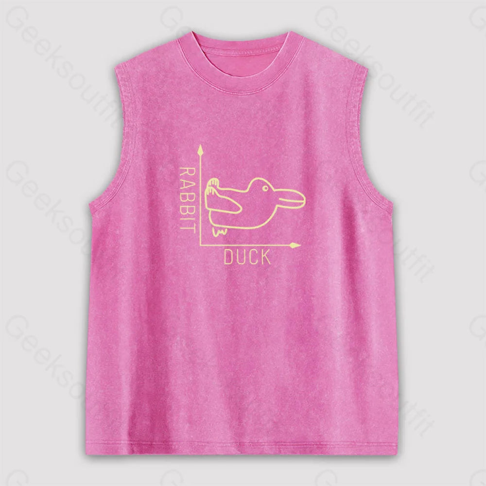 Rabbit Or Duck Unisex Washed Tank Pink / S