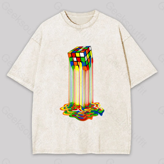 Rainbow Abstraction Melted Rubix Cube Washed T-Shirt Apricot / S