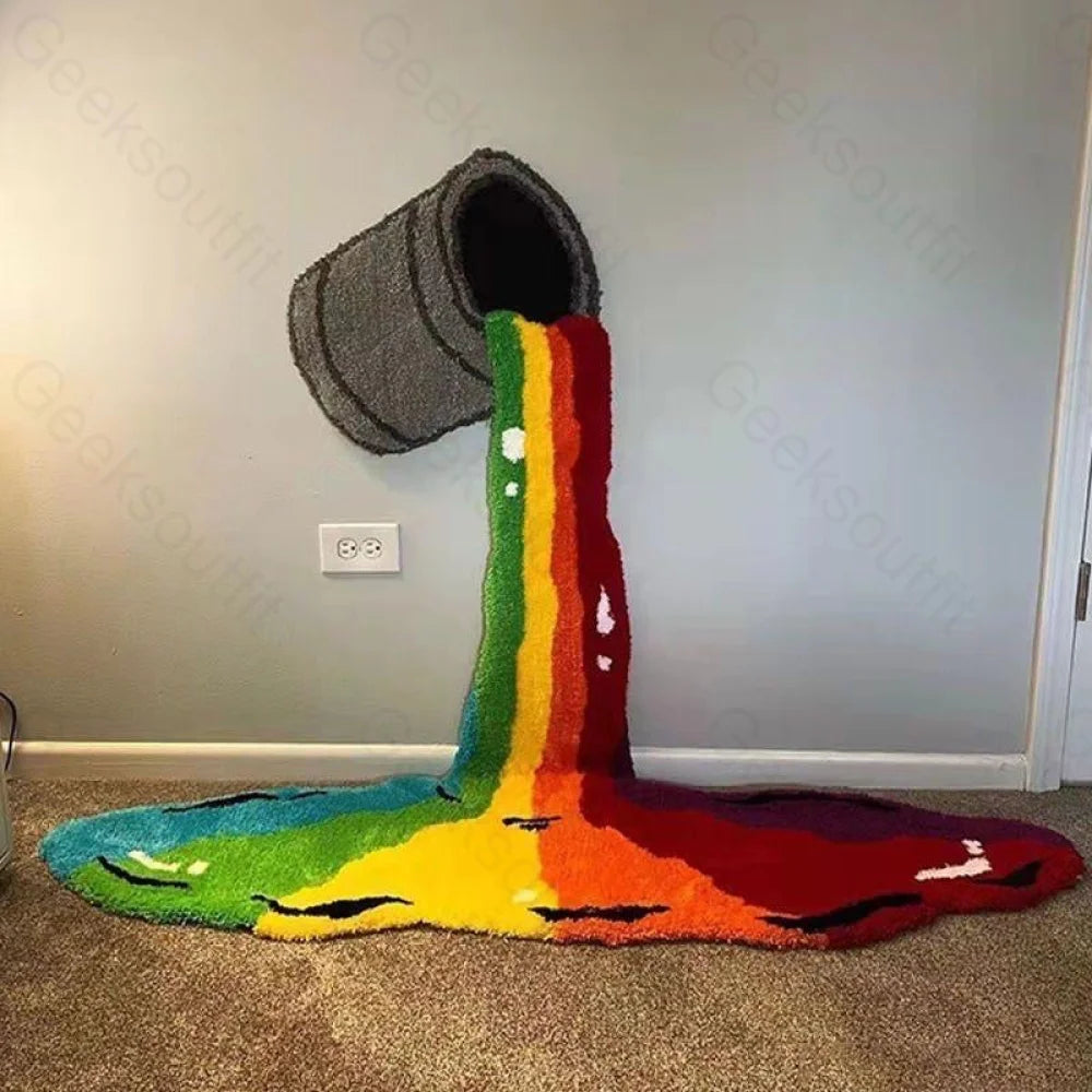 Rainbow Paint Bucket Funny Imitation Wool Rug 80Cm