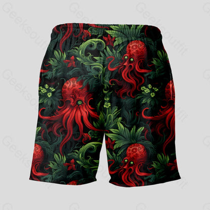 Red Cthulhu Geeky Drawstring Shorts