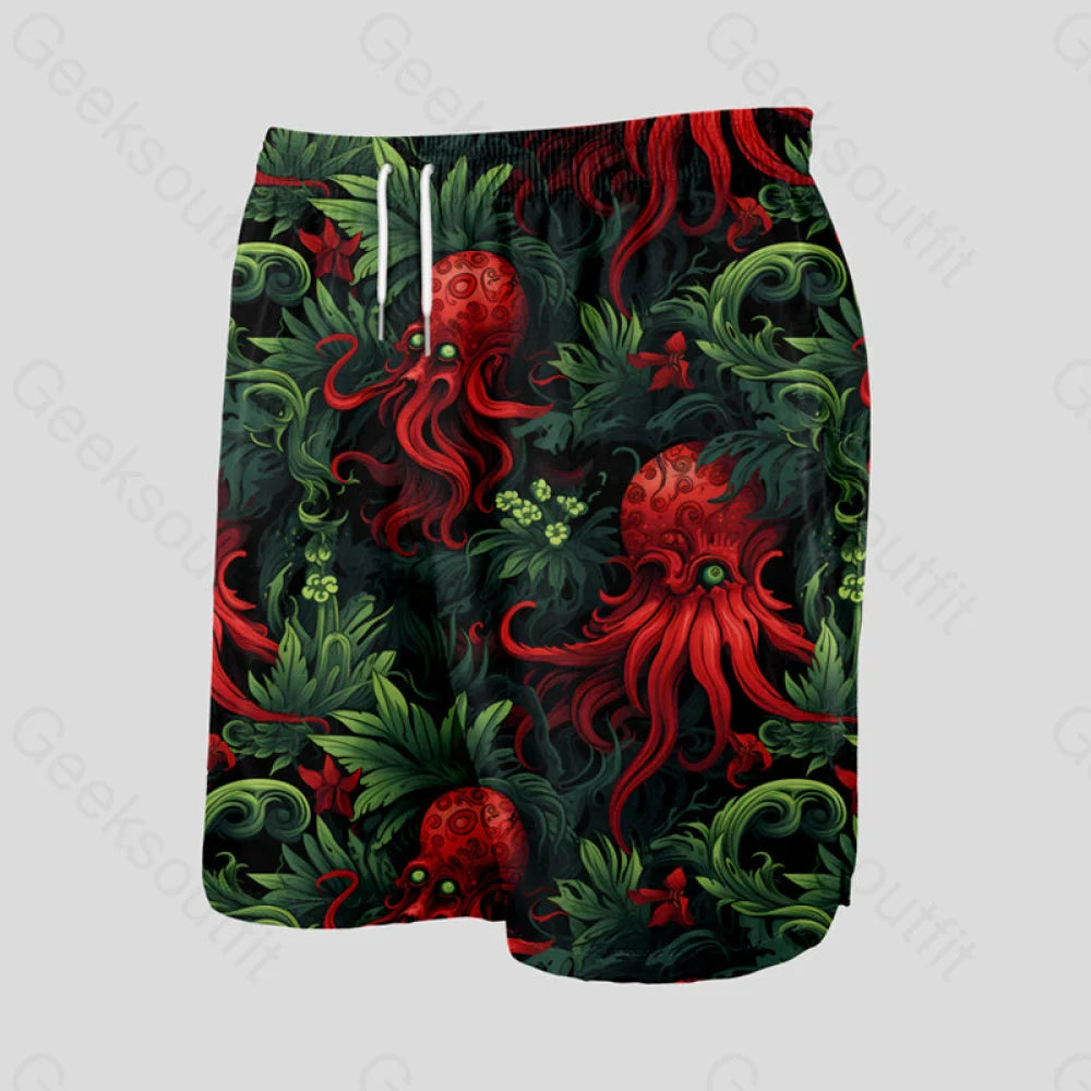 Red Cthulhu Geeky Drawstring Shorts