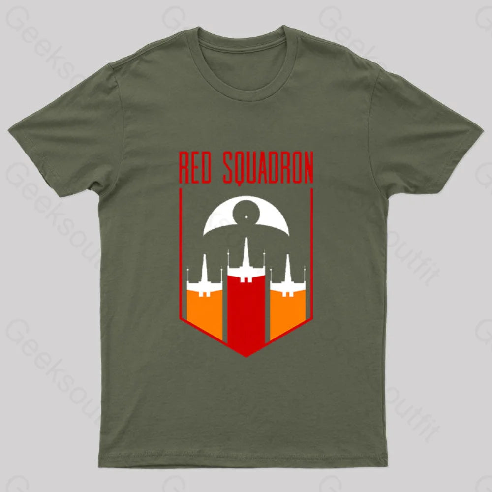 Red Squadron Geek T-Shirt Army Green / S