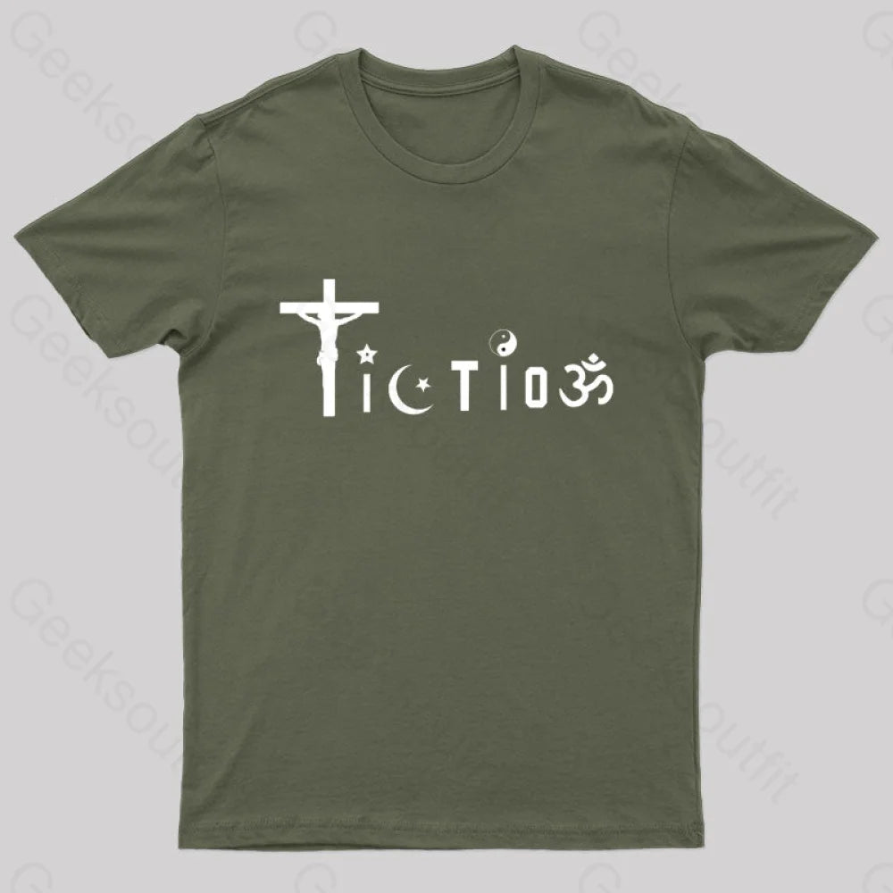 Religion Is Fiction But Science Is Real T-Shirt Army Green / S