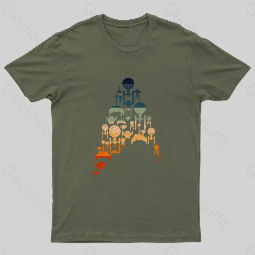 Retro Cosmic Voyage Nerd T-Shirt Army Green / S Yc