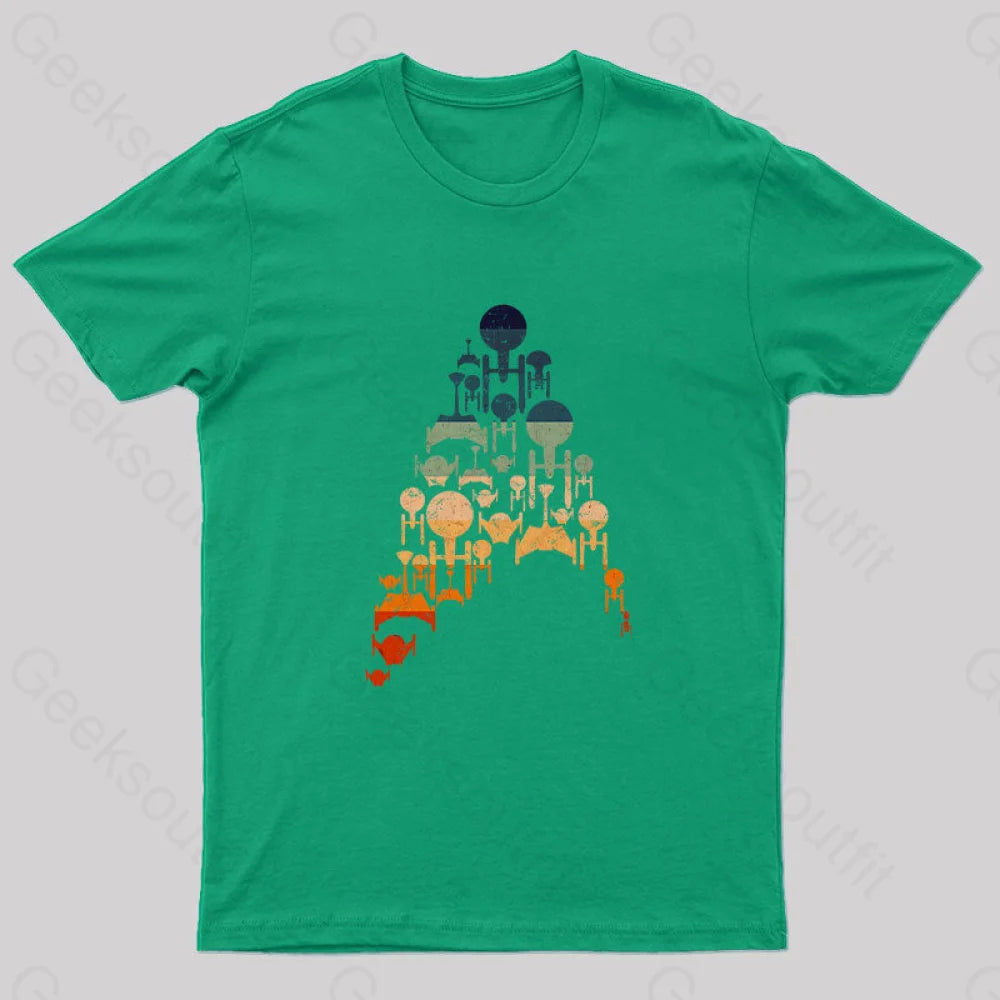 Retro Cosmic Voyage Nerd T-Shirt Green / S Yc