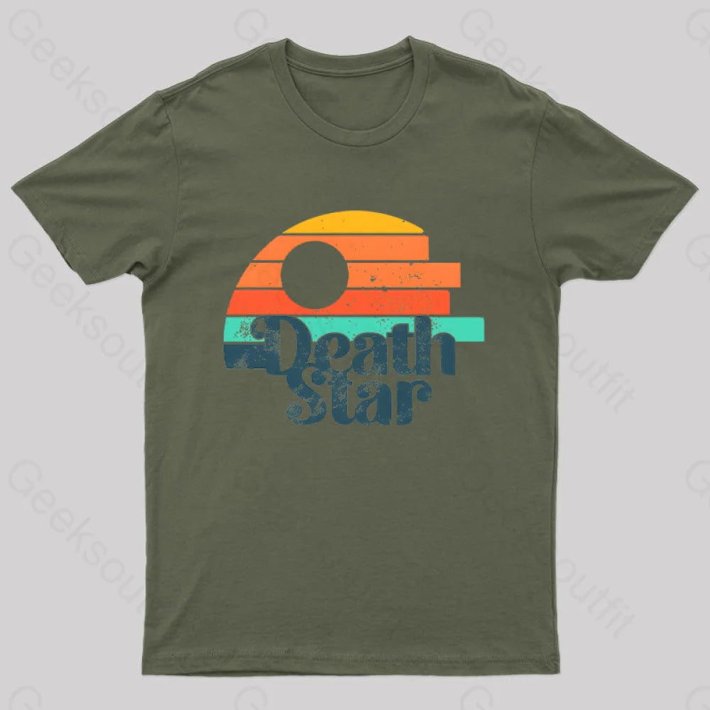 Retro Death Star Geek T-Shirt Army Green / S