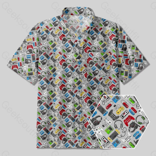 Retro Game Button Up Pocket Shirt - Geeksoutfit