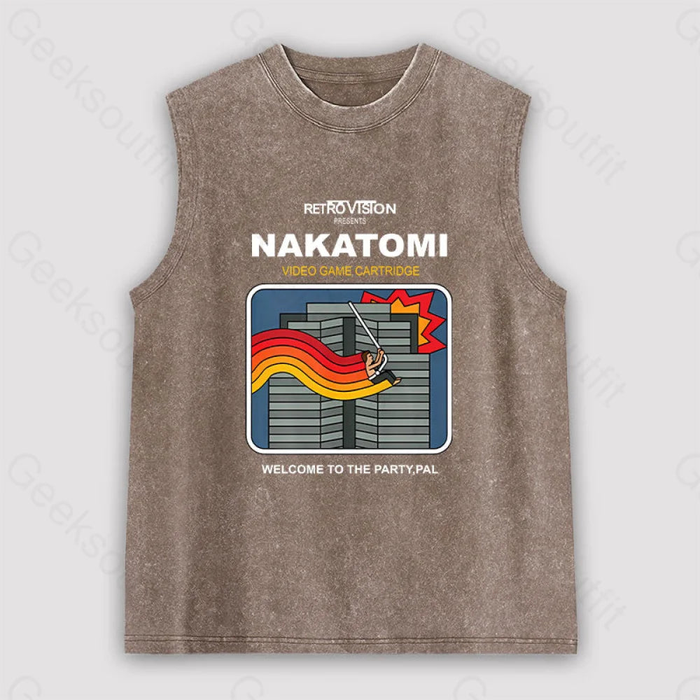 Retro Nakatomi Game Unisex Washed Tank Brown / S