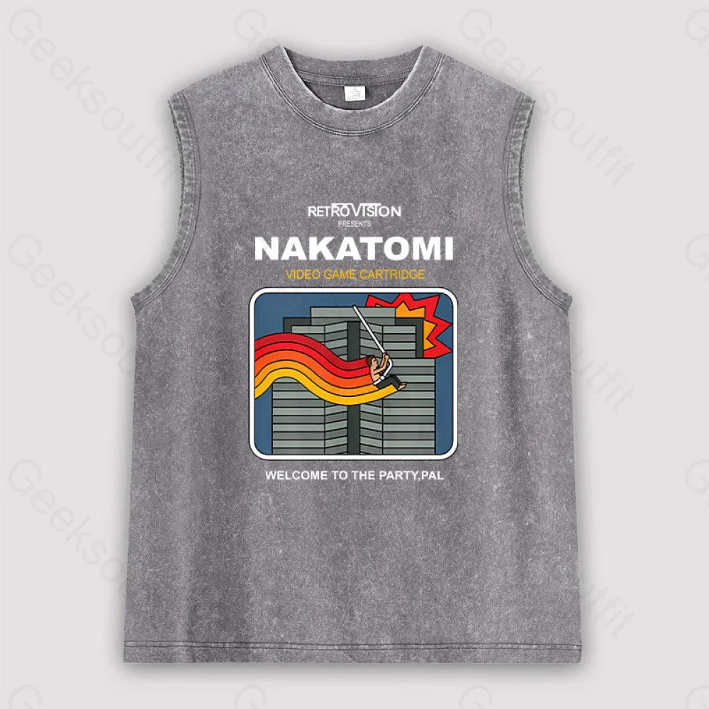 Retro Nakatomi Game Unisex Washed Tank Grey / S