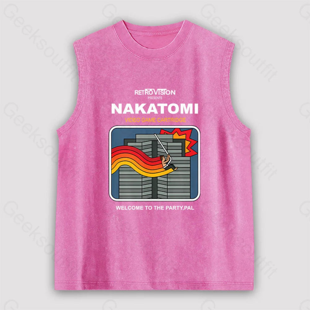 Retro Nakatomi Game Unisex Washed Tank Pink / S