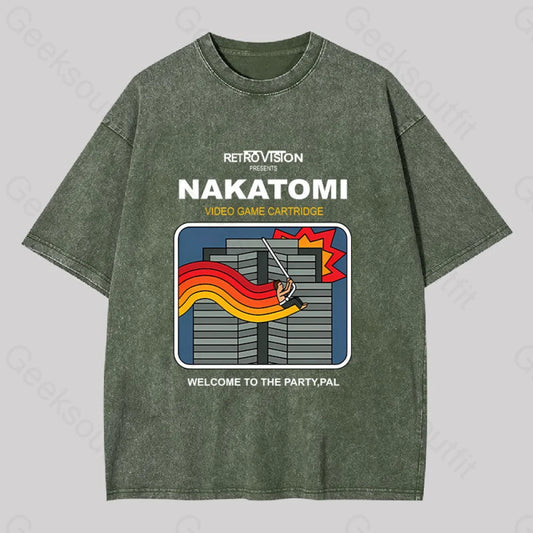 Retro Nakatomi Game Washed T-Shirt Army Green / S