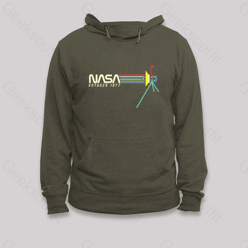 Retro Nasa Voyager Spacecraft Hoodie Army Green / S