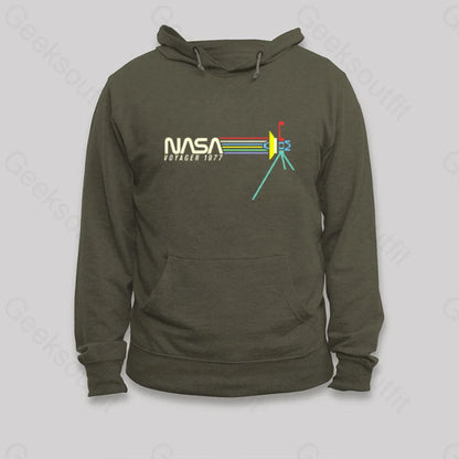 Retro Nasa Voyager Spacecraft Hoodie Army Green / S