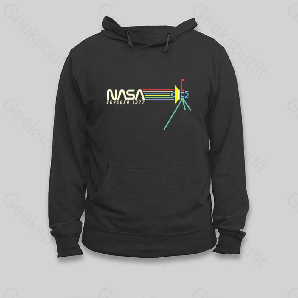 Retro Nasa Voyager Spacecraft Hoodie Black / S