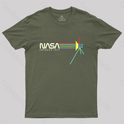 Retro Nasa Voyager Spacecraft T-Shirt Army Green / S