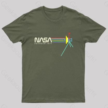 Retro Nasa Voyager Spacecraft T-Shirt Army Green / S