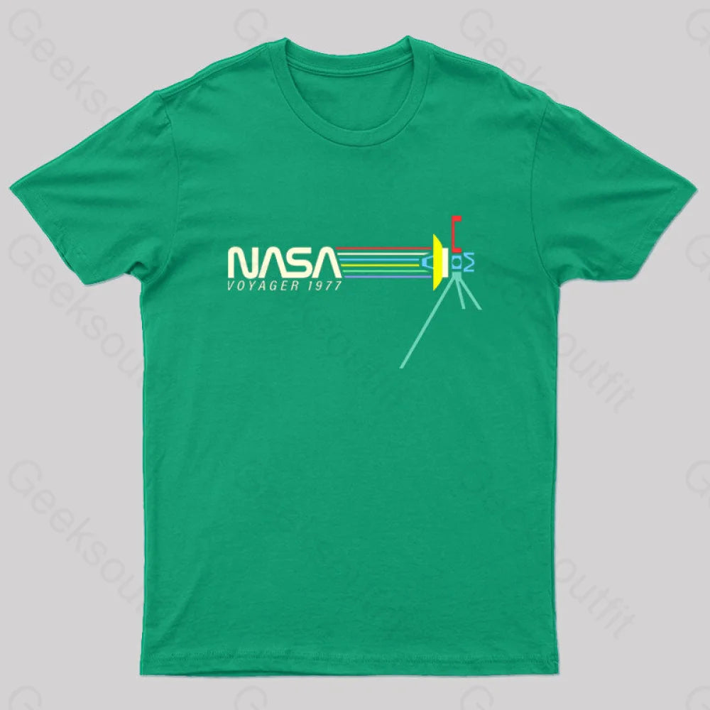 Retro Nasa Voyager Spacecraft T-Shirt Green / S