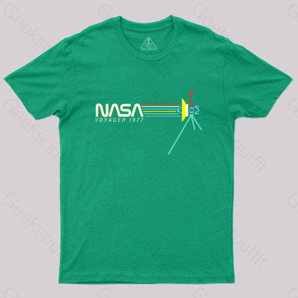 Retro Nasa Voyager Spacecraft T-Shirt Green / S