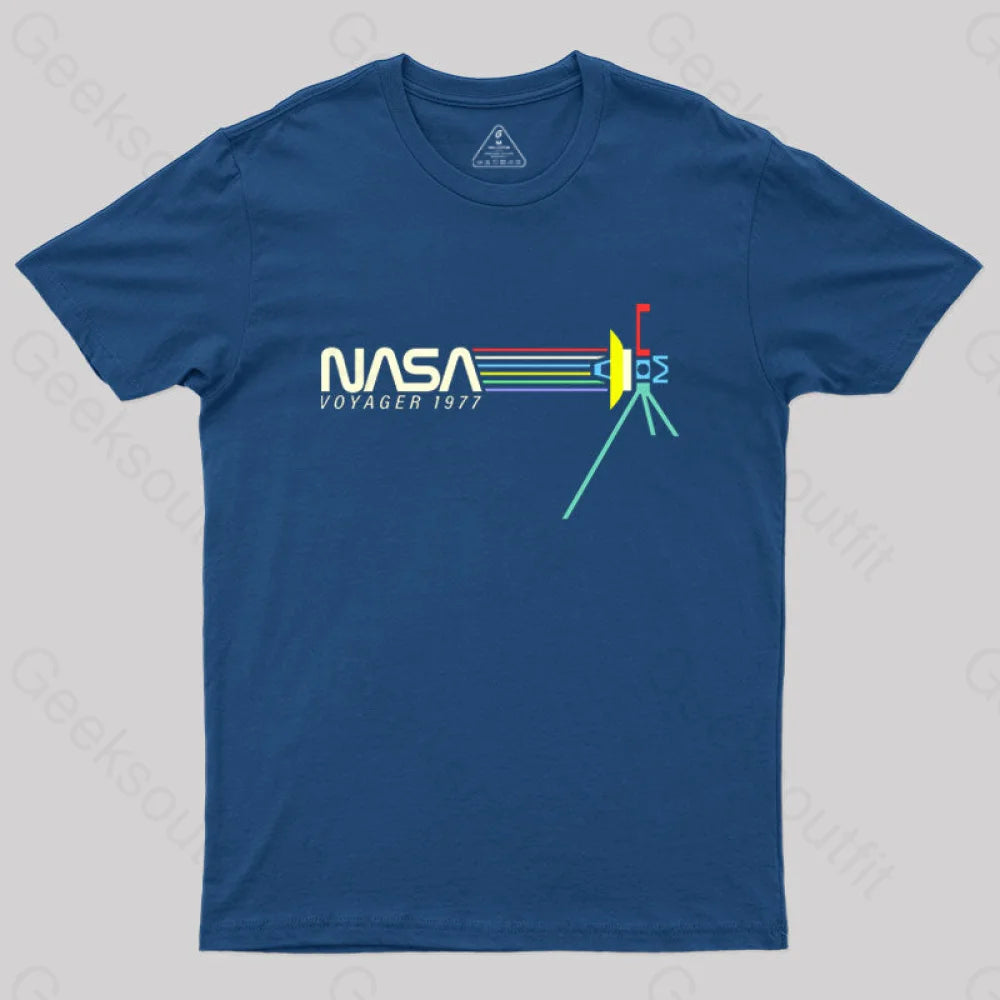 Retro Nasa Voyager Spacecraft T-Shirt Navy / S