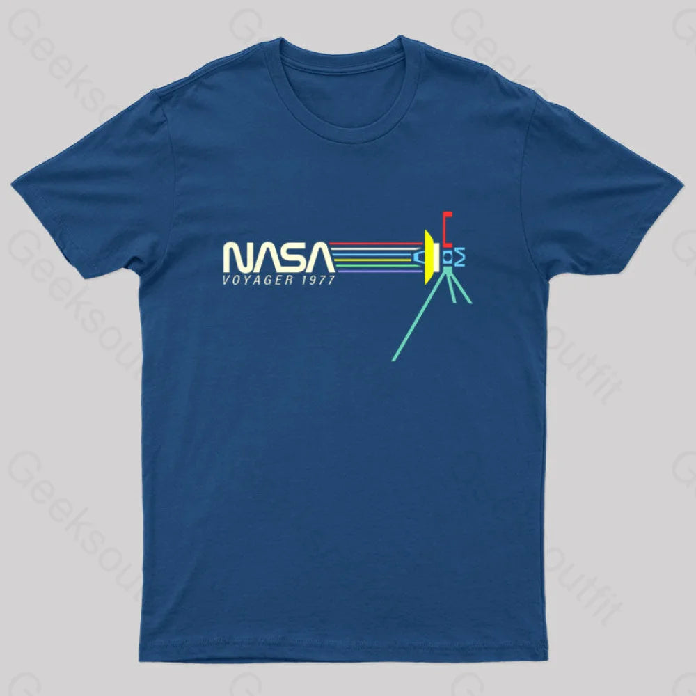 Retro Nasa Voyager Spacecraft T-Shirt Navy / S