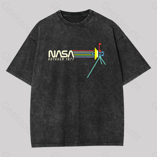 Retro Nasa Voyager Spacecraft Washed T-Shirt Black / S