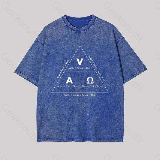 Retro Ohm’s Law Geek Washed T-Shirt Blue / S