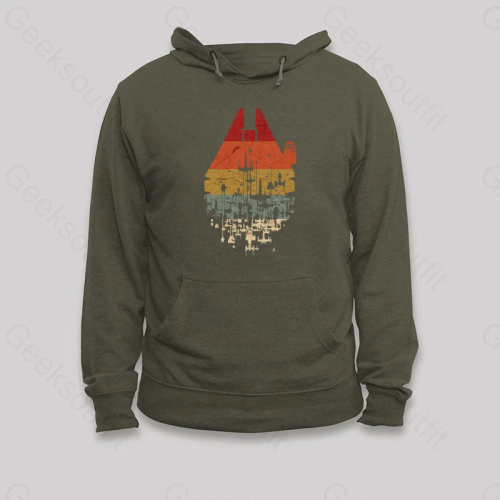 Retro Space Ship Hoodie Army Green / S